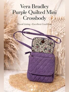 Vera Bradley Purple Quilted Mini Crossbody Bag Floral Lining EUC